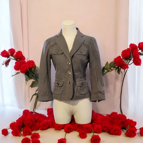 Ann Taylor LOFT Vintage Gray Puff Sleeve Tailored Pocketed Jacket Size XS - Picture 11 of 11